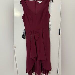 Kay Unger Sleeveless V-Neck Dress in Burgundy with Draped Front Detail